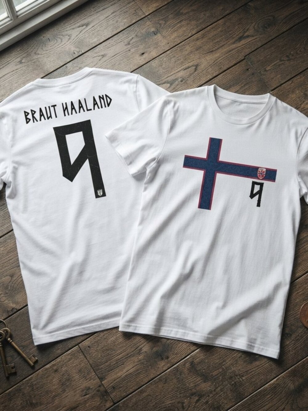 Braut Haaland Number 9 Norway Flag Graphic White T-Shirt